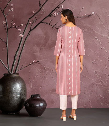 Pastel Pink Cotton Animal Print Straight Kurta