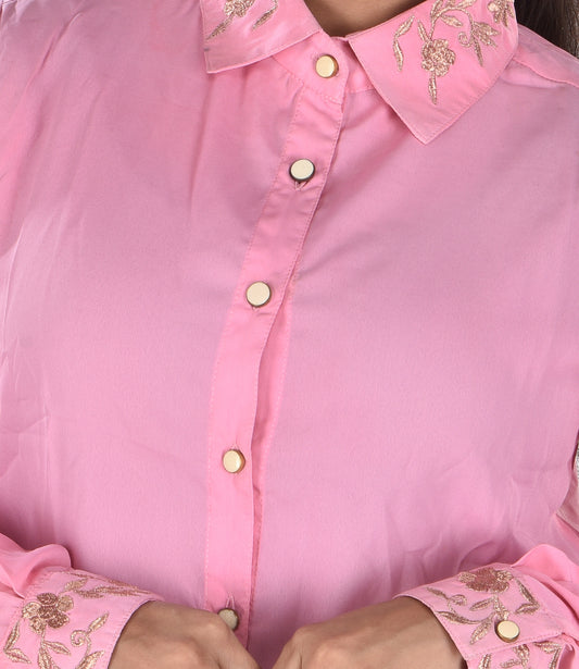 Pink Shirt with Golden Embriodery