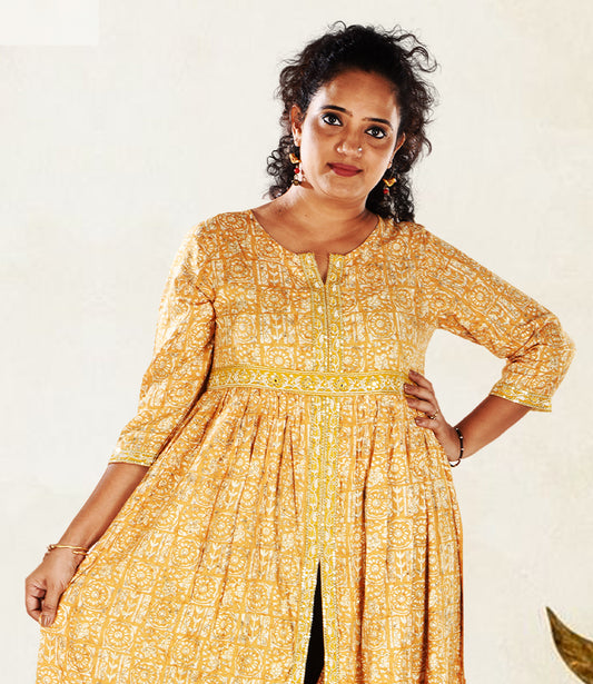 Yellow Ethnic Motifs Front Slit Anarkali Kurta