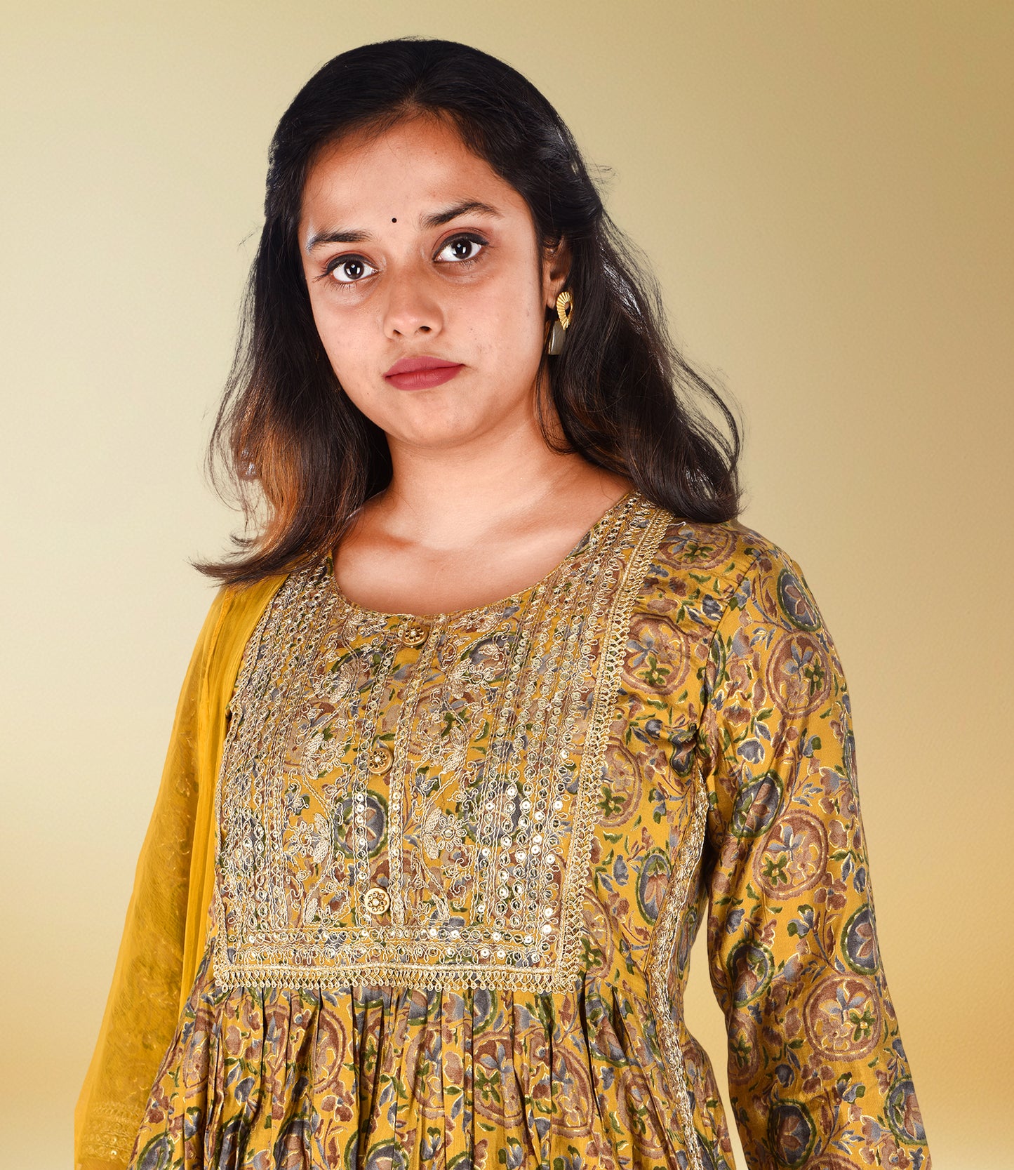 Yellow Viscos Rayon Embroidery Kurta with Dupatta Set