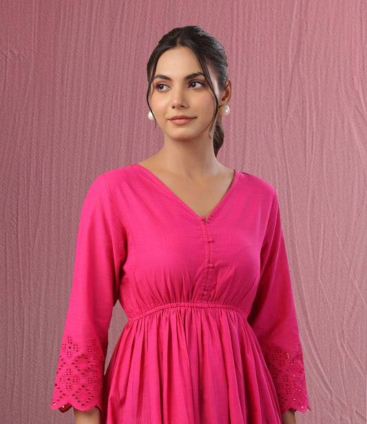 Pink Cotton Schiffli Fit and Flare Tunic