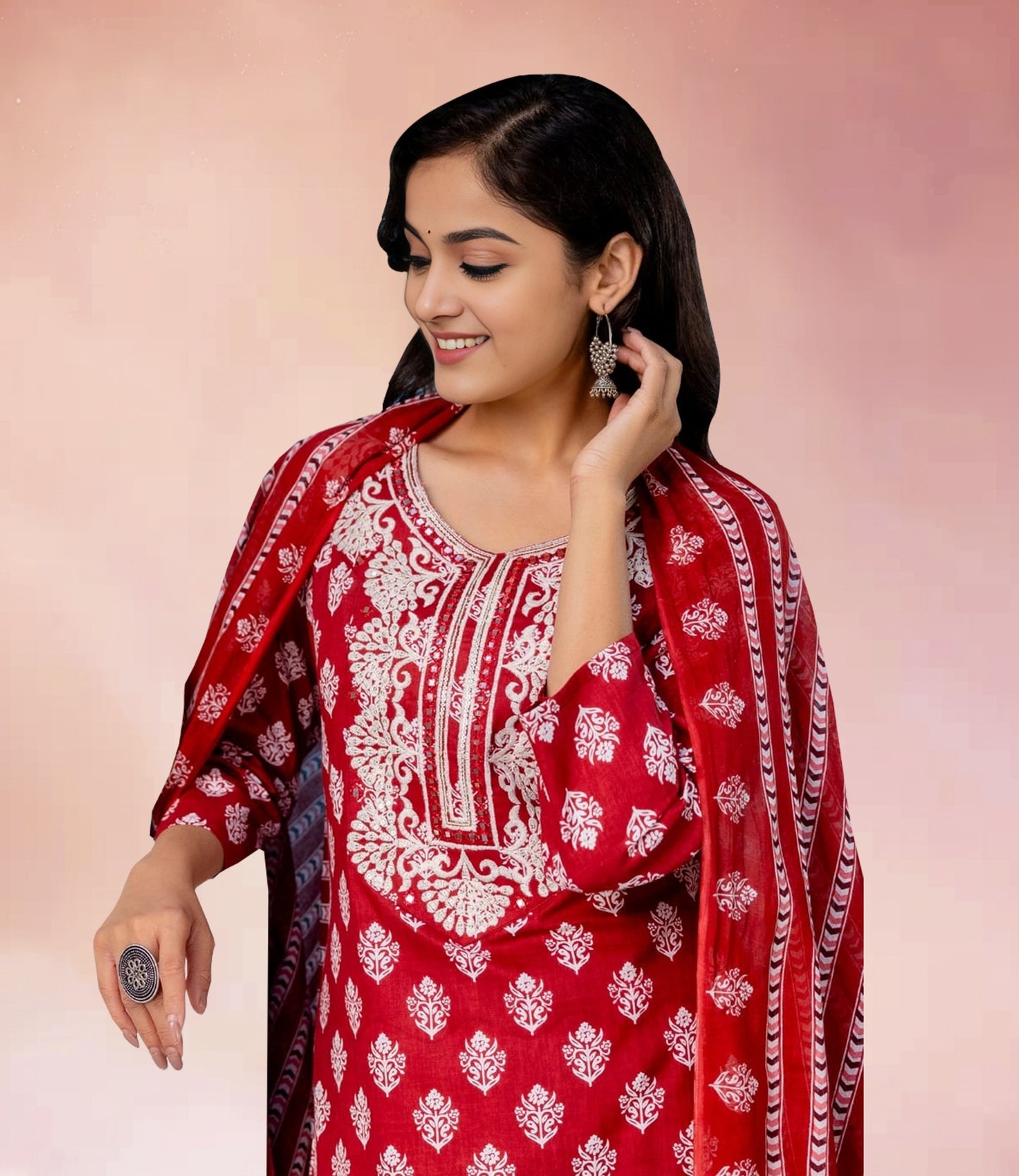 Red Bandhani Print Kurta Set