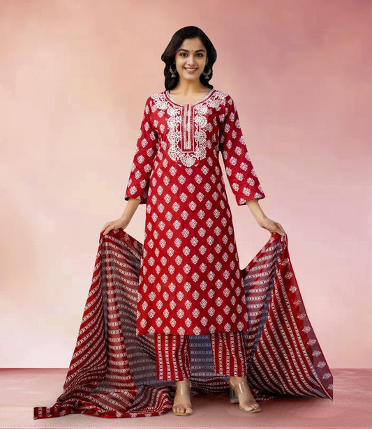 Red Bandhani Print Kurta Set