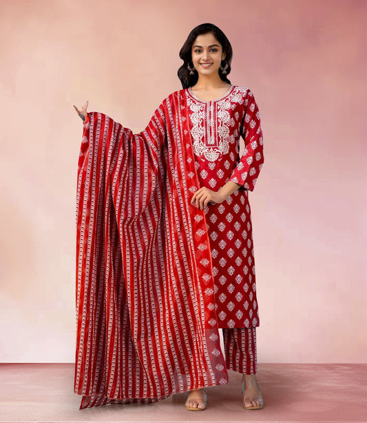 Red Bandhani Print Kurta Set