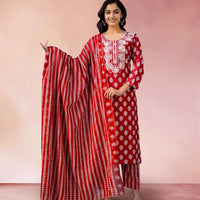 Red Bandhani Print Kurta Set