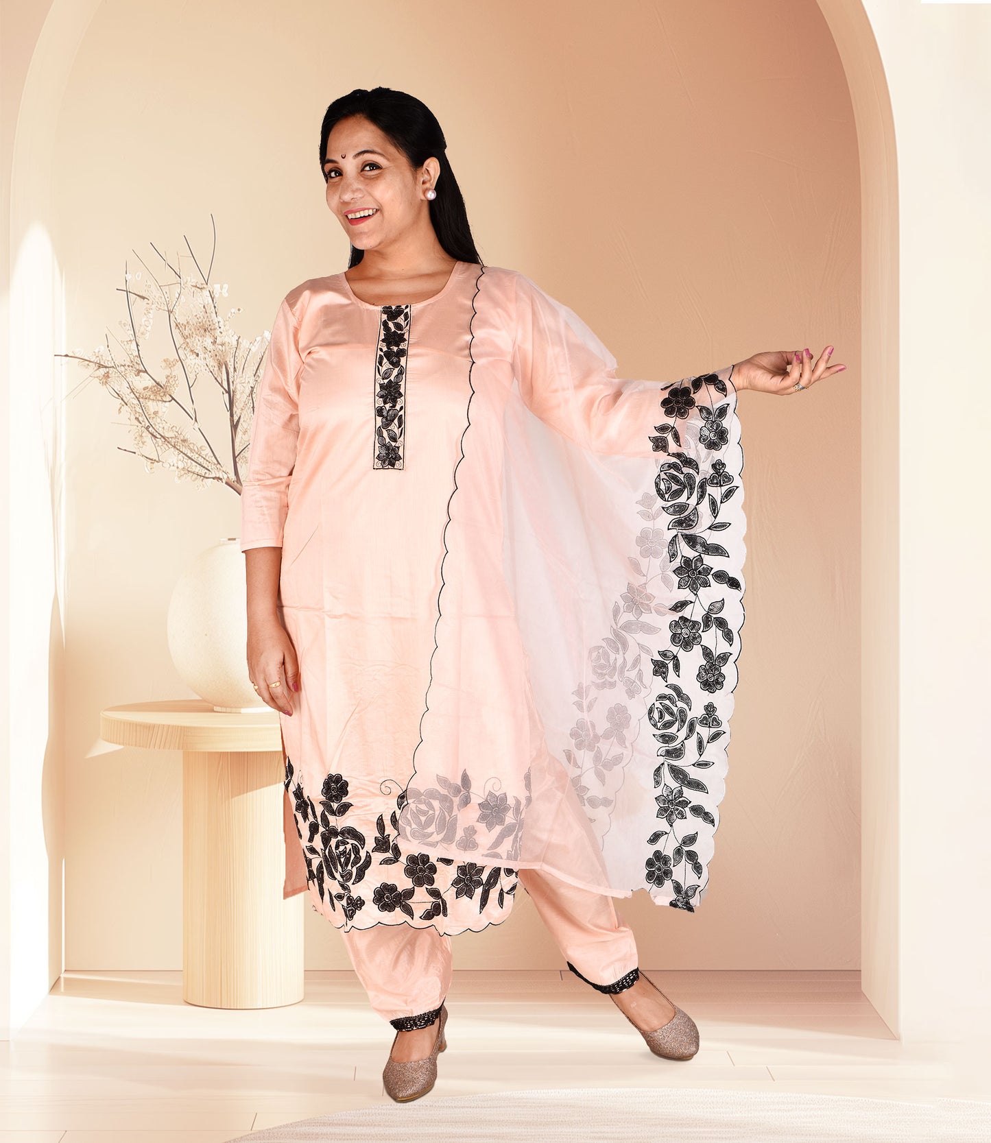 Pink Full Sequence Work Kurta with Dupatta Set