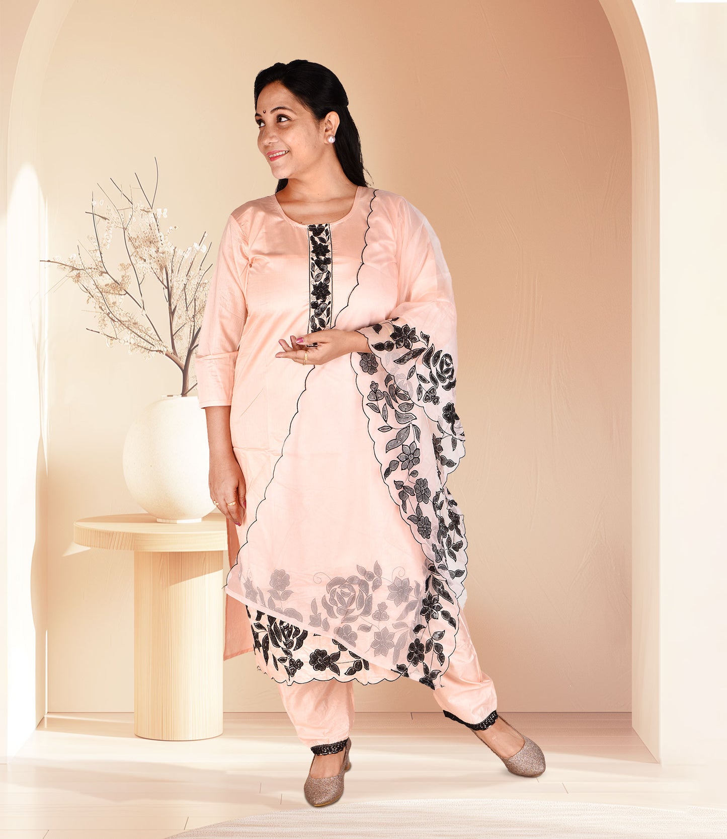 Pink Full Sequence Work Kurta with Dupatta Set