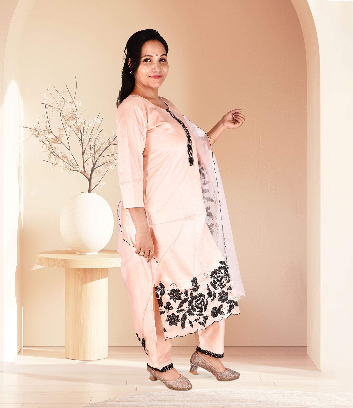 Pink Full Sequence Work Kurta with Dupatta Set