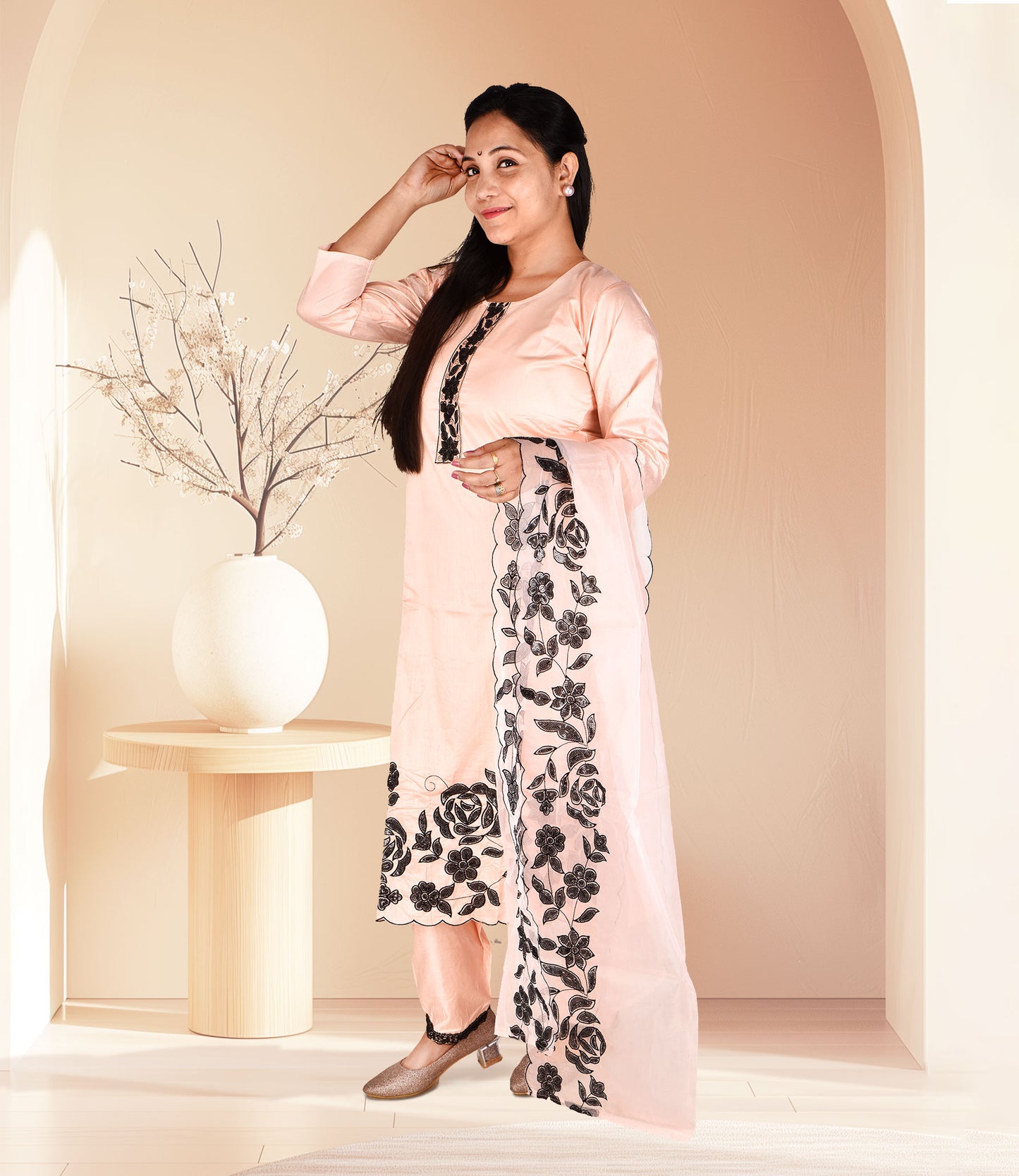 Pink Full Sequence Work Kurta with Dupatta Set