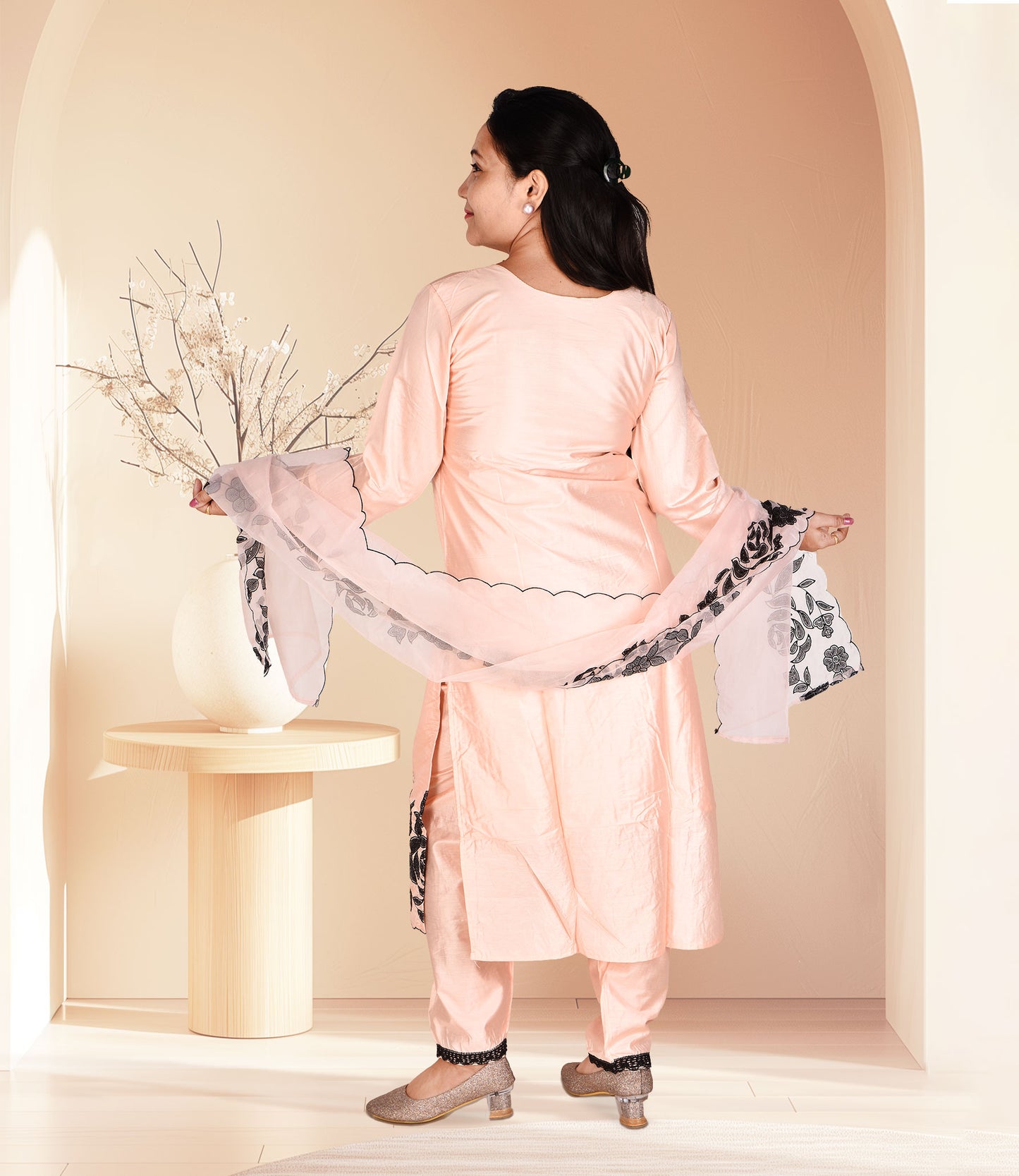 Pink Full Sequence Work Kurta with Dupatta Set