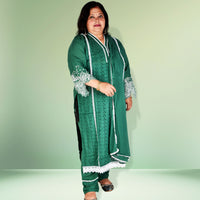 Green Embriodery Kurta with Trousers and Dupatta