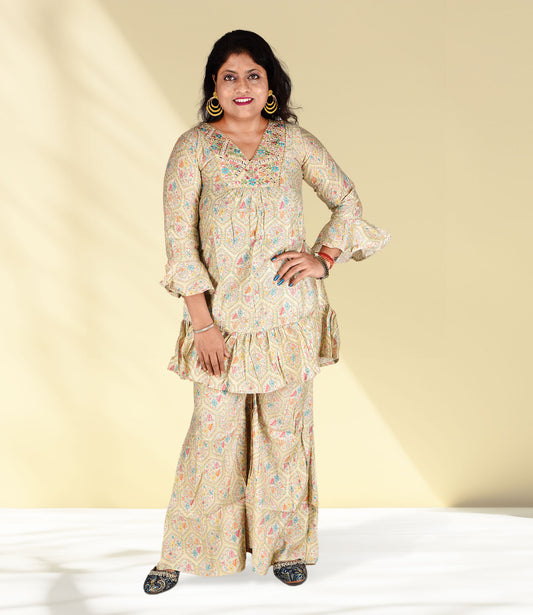 Yellow Colored Muslin Madhubani Print Co-ord Set