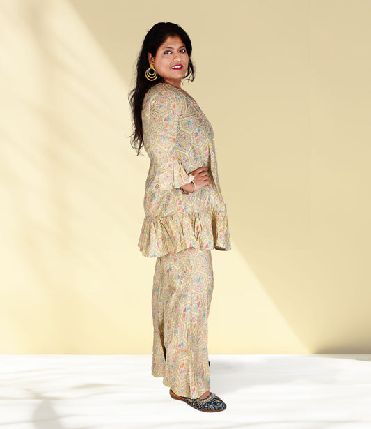 Yellow Colored Muslin Madhubani Print Co-ord Set