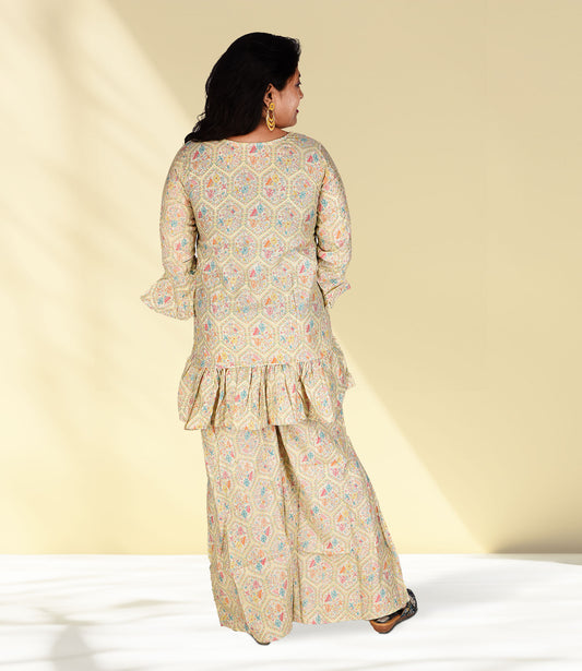 Yellow Colored Muslin Madhubani Print Co-ord Set