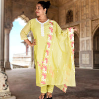 Yellow Embriodered Kurta with Trousers and Dupatta