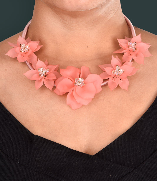 Statement Pink Floral Design Necklace Set