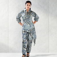 Blue Viscose Rayon Self Print Co-ord Set