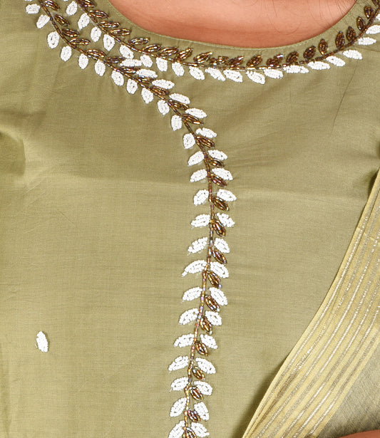 Green Beads Sequence Work Kurta, Pants with Dupatta Set