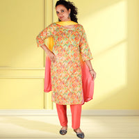 Yellow Based Multi Color Leaf Print Muslin Kurta Set