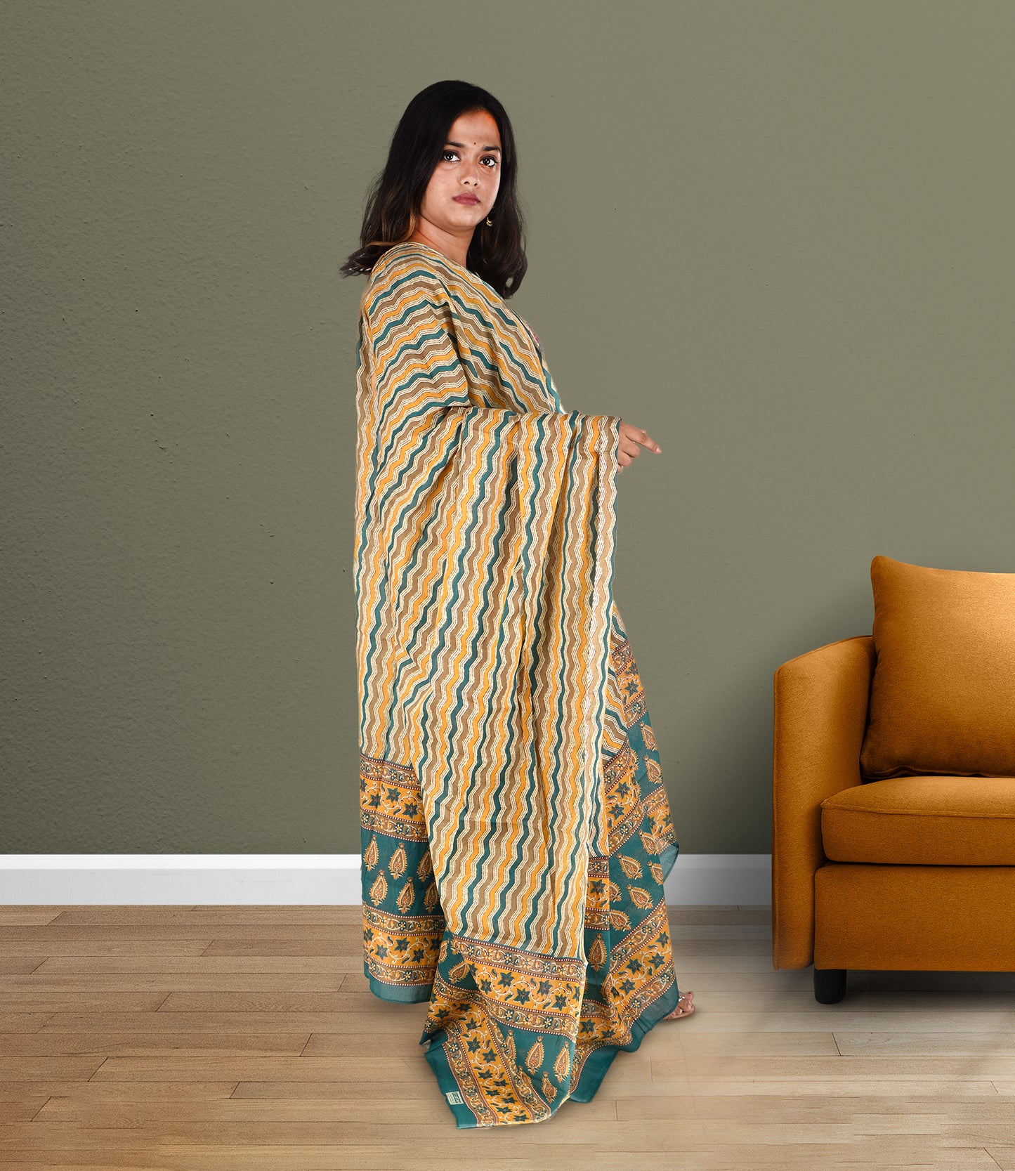 Yellow Multi Colored Print Anarkali Cotton Kurti Pant Set with Dupatta