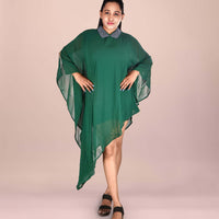 High-Low Pattern Green Chiffon Party Wear Dress