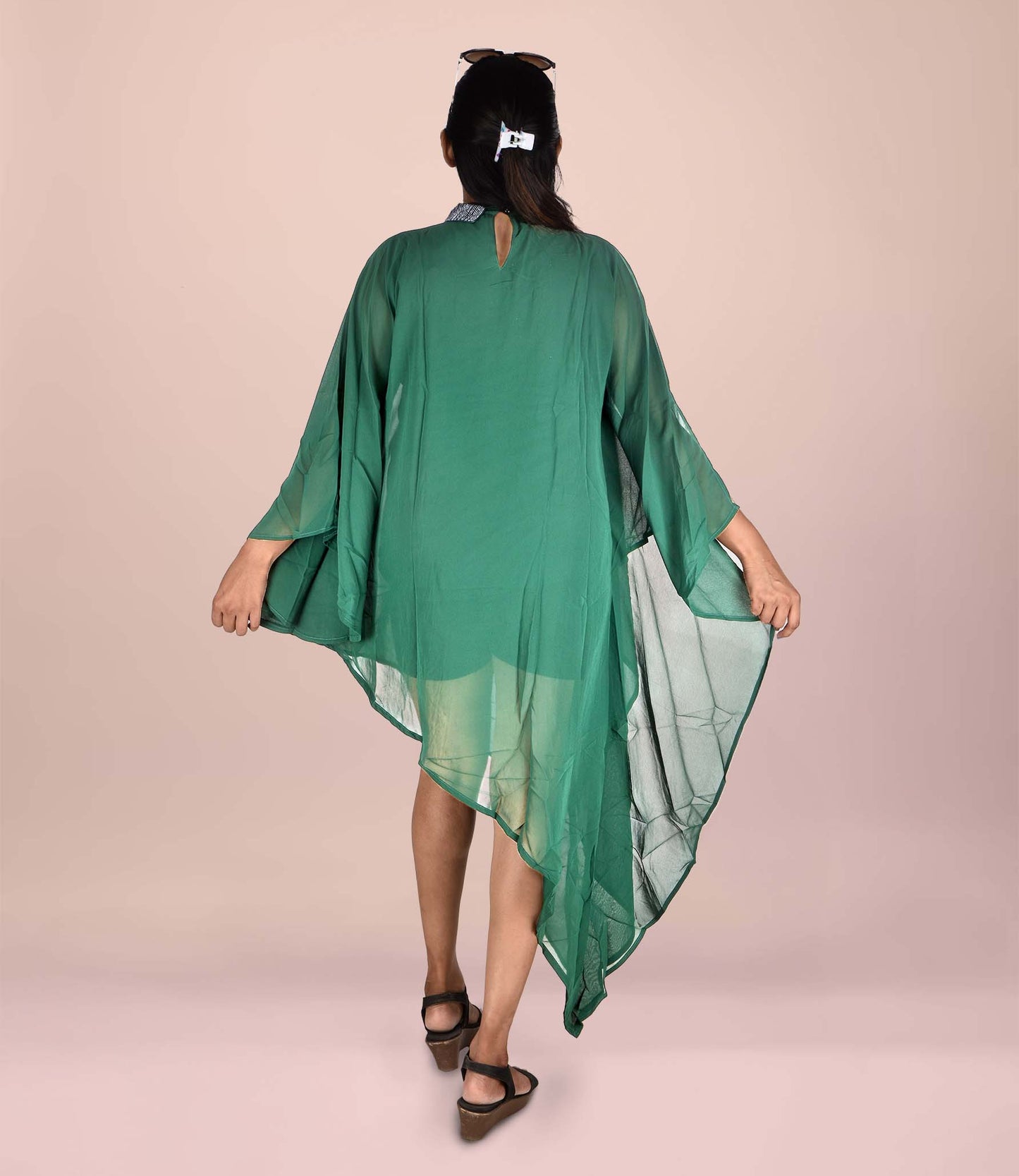 High-Low Pattern Green Chiffon Party Wear Dress