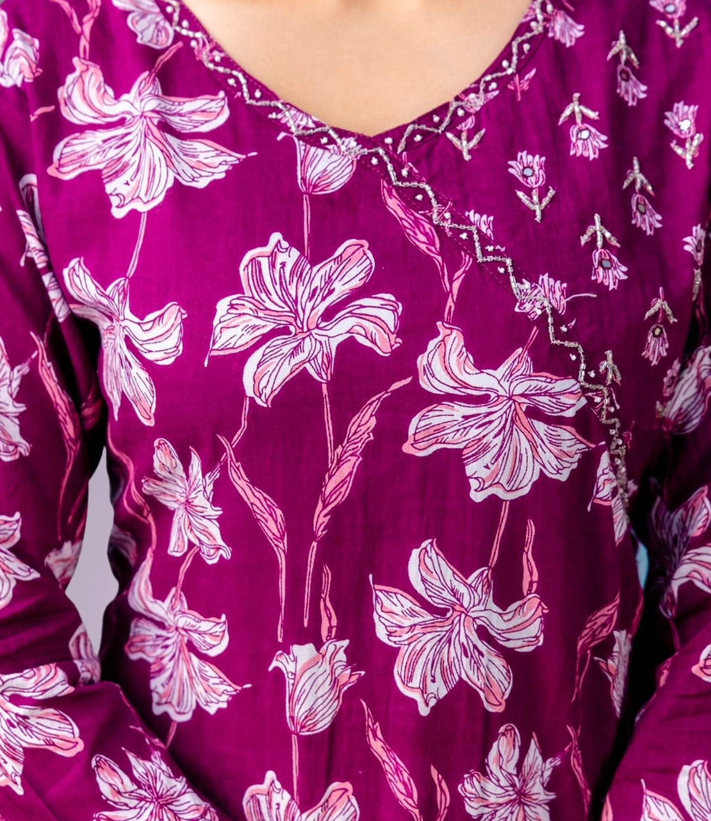 Magenta Floral Print Kurta Set