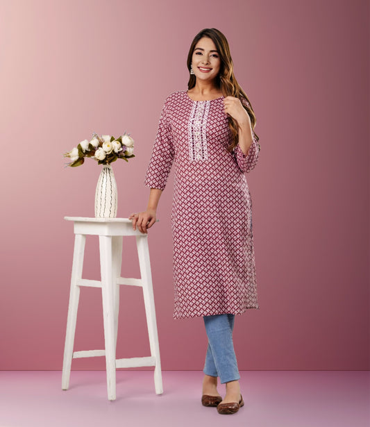 Blush Pink Floral Printed Cotton Kurta