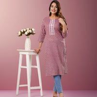 Blush Pink Floral Printed Cotton Kurta