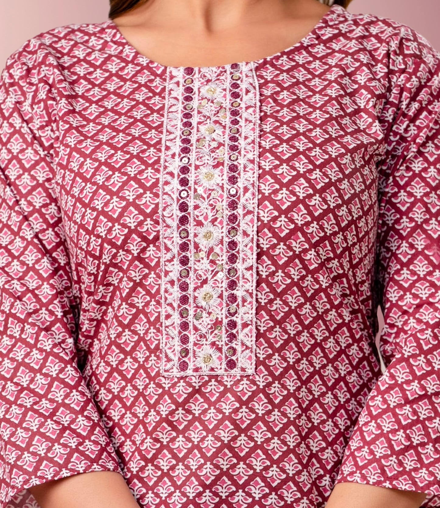 Blush Pink Floral Printed Cotton Kurta