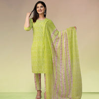 Lime Green Floral Printed Kurta Set