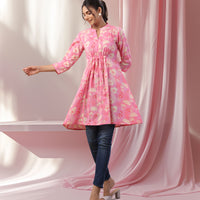 Pink Cotton Floral A-Line Tunic