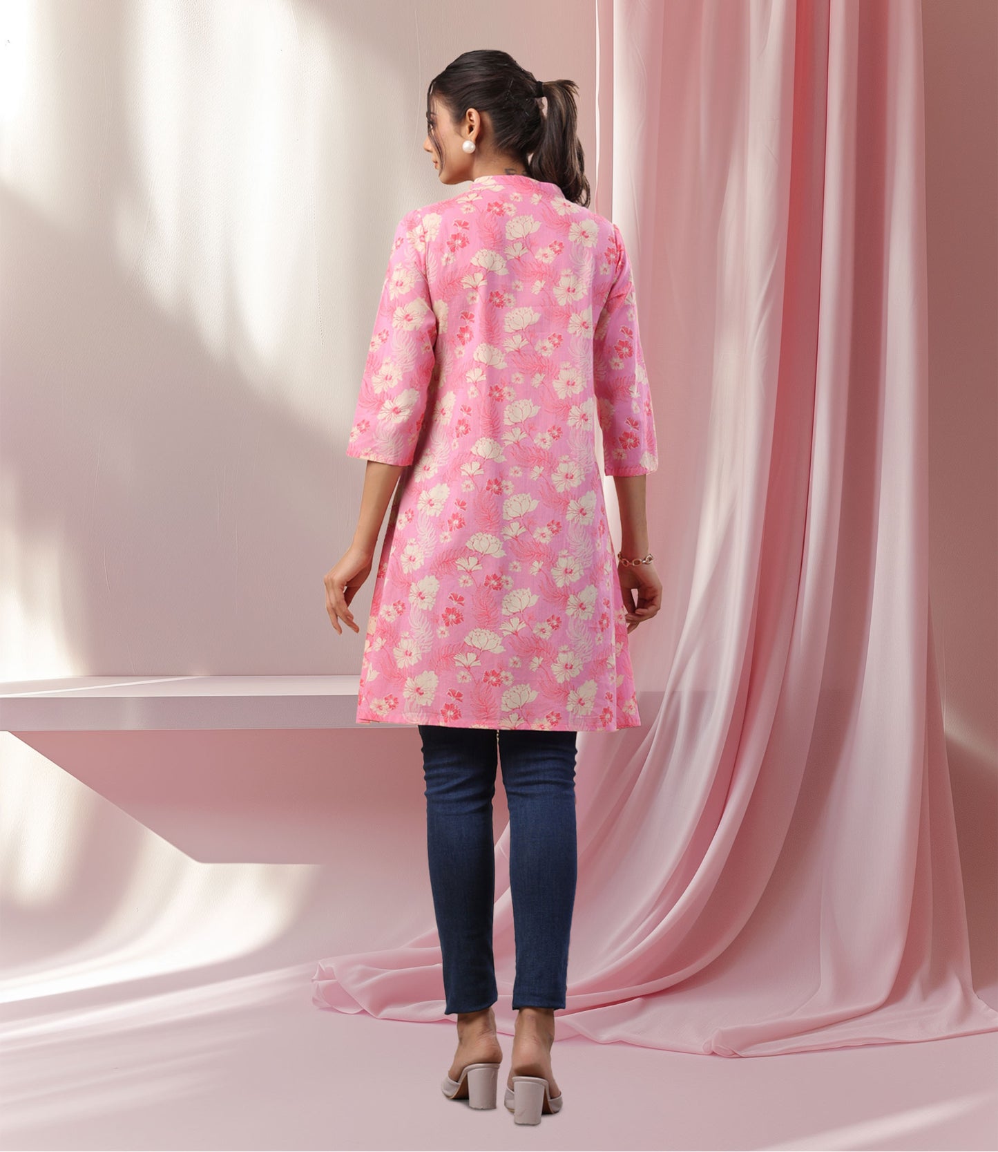 Pink Cotton Floral A-Line Tunic