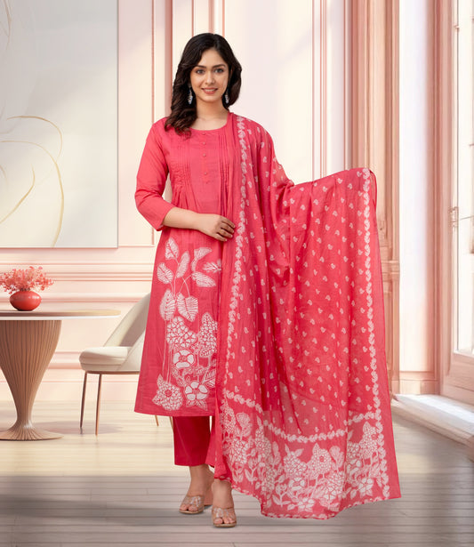 Coral Floral Print Kurta Set