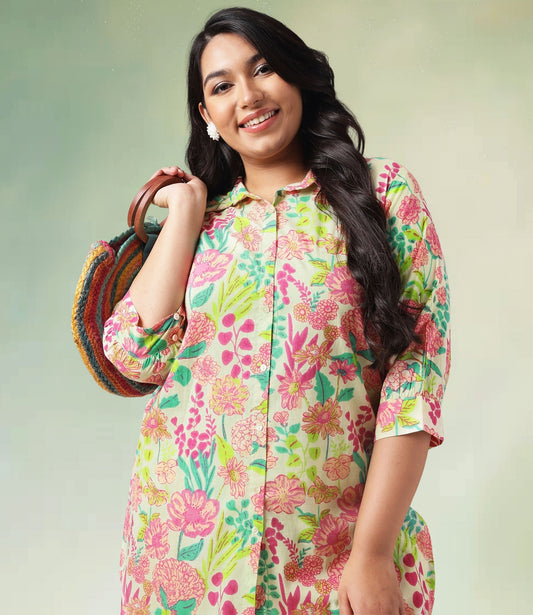 Plus Size Multicolor Cotton Floral Regular Co-Ord Set