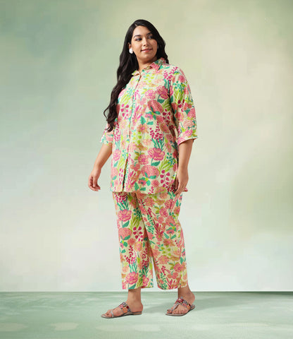 Plus Size Multicolor Cotton Floral Regular Co-Ord Set