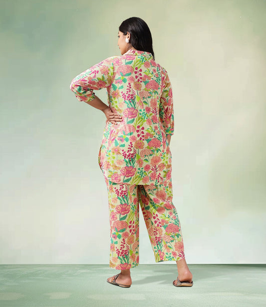 Plus Size Multicolor Cotton Floral Regular Co-Ord Set