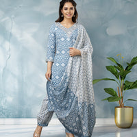 Sky Blue Ikat Print Kurta Set