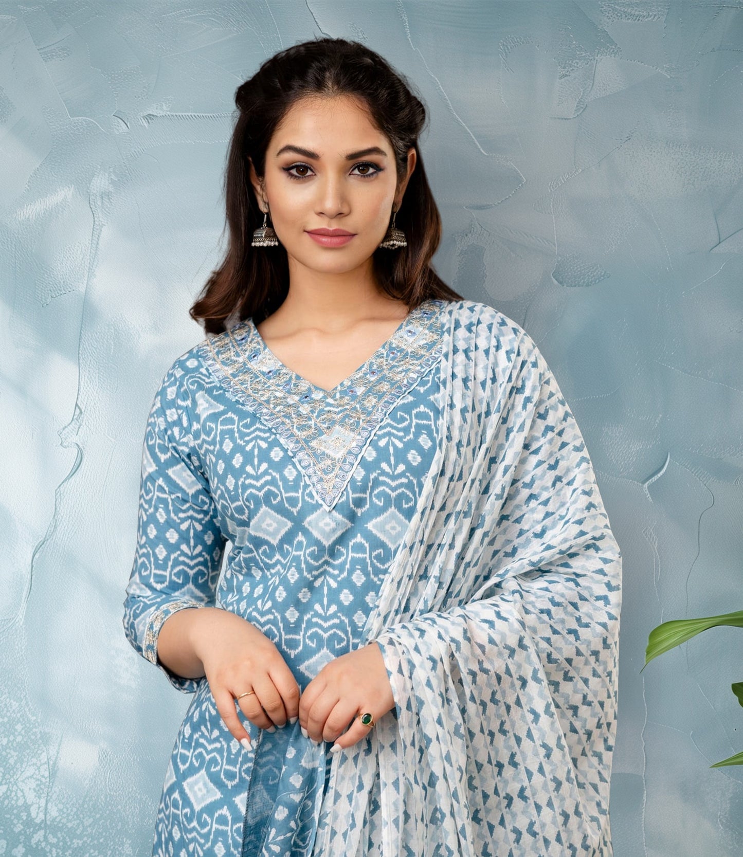 Sky Blue Ikat Print Kurta Set