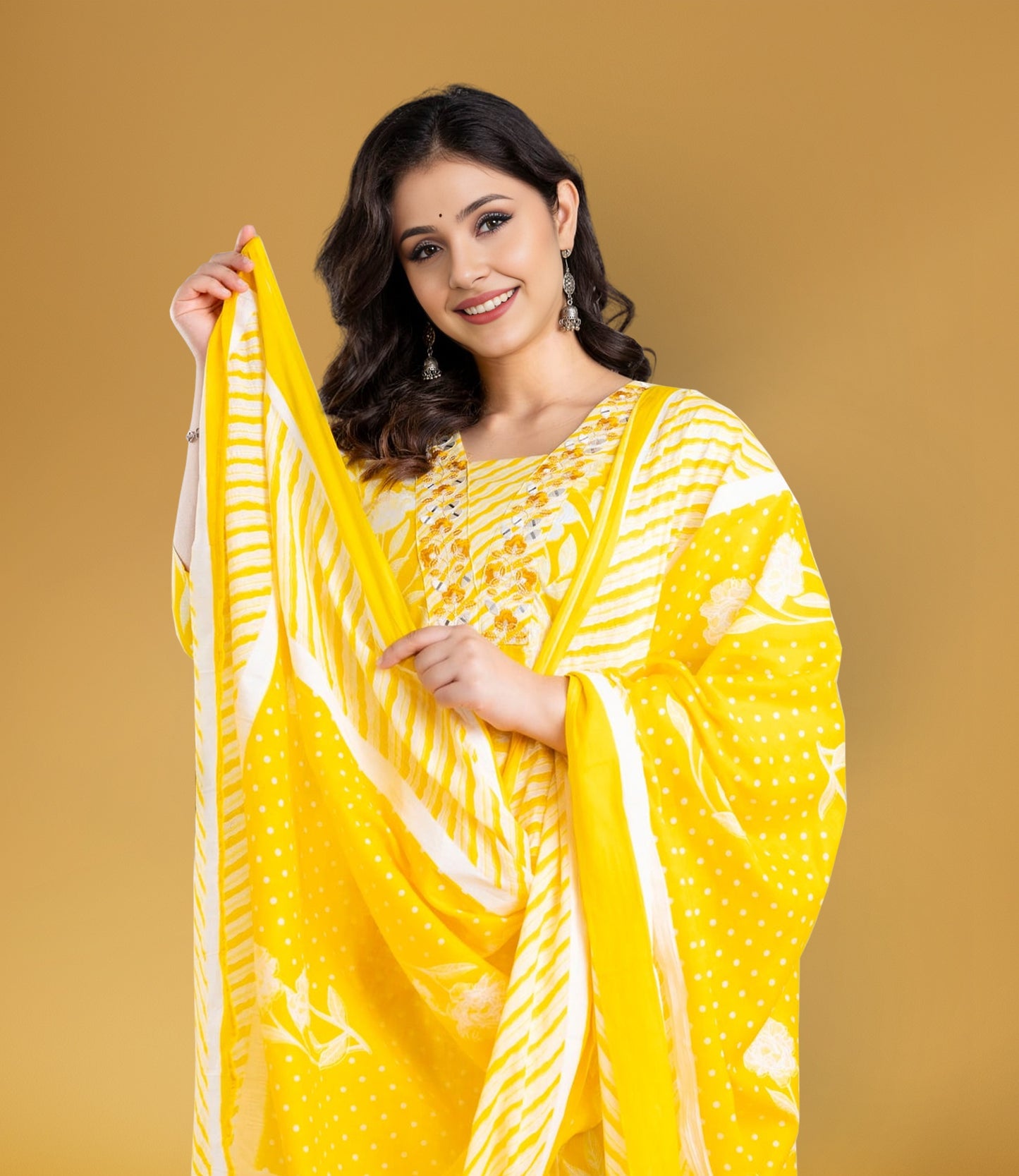 Yellow Floral Print Cotton Kurta Set