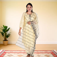 Cream Yellow Full Sequence Work Kurta with Dupatta Set