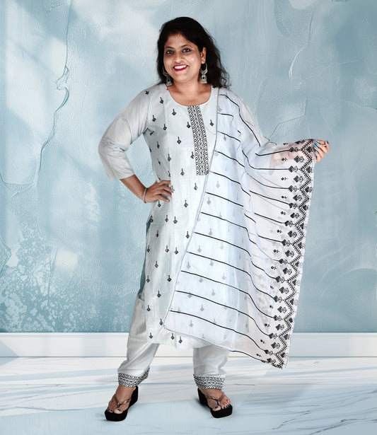 Sky Blue Full Sequence Work Kurta with Dupatta Set