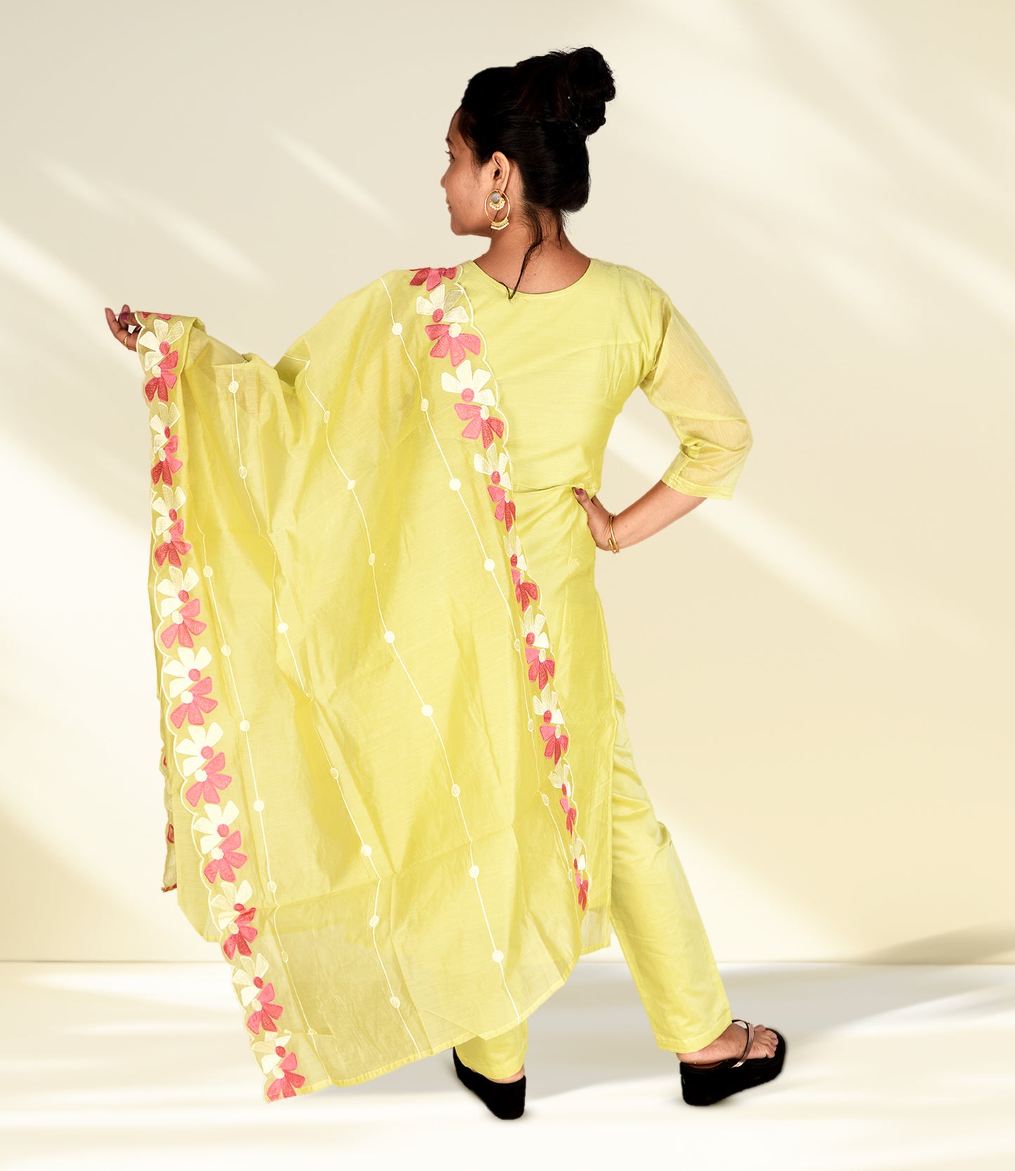 Yellow Embriodered Kurta with Trousers and Dupatta