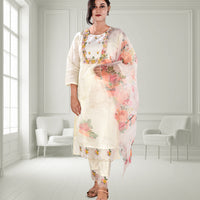 Cream Multi-Colored Floral Print Kurta Set