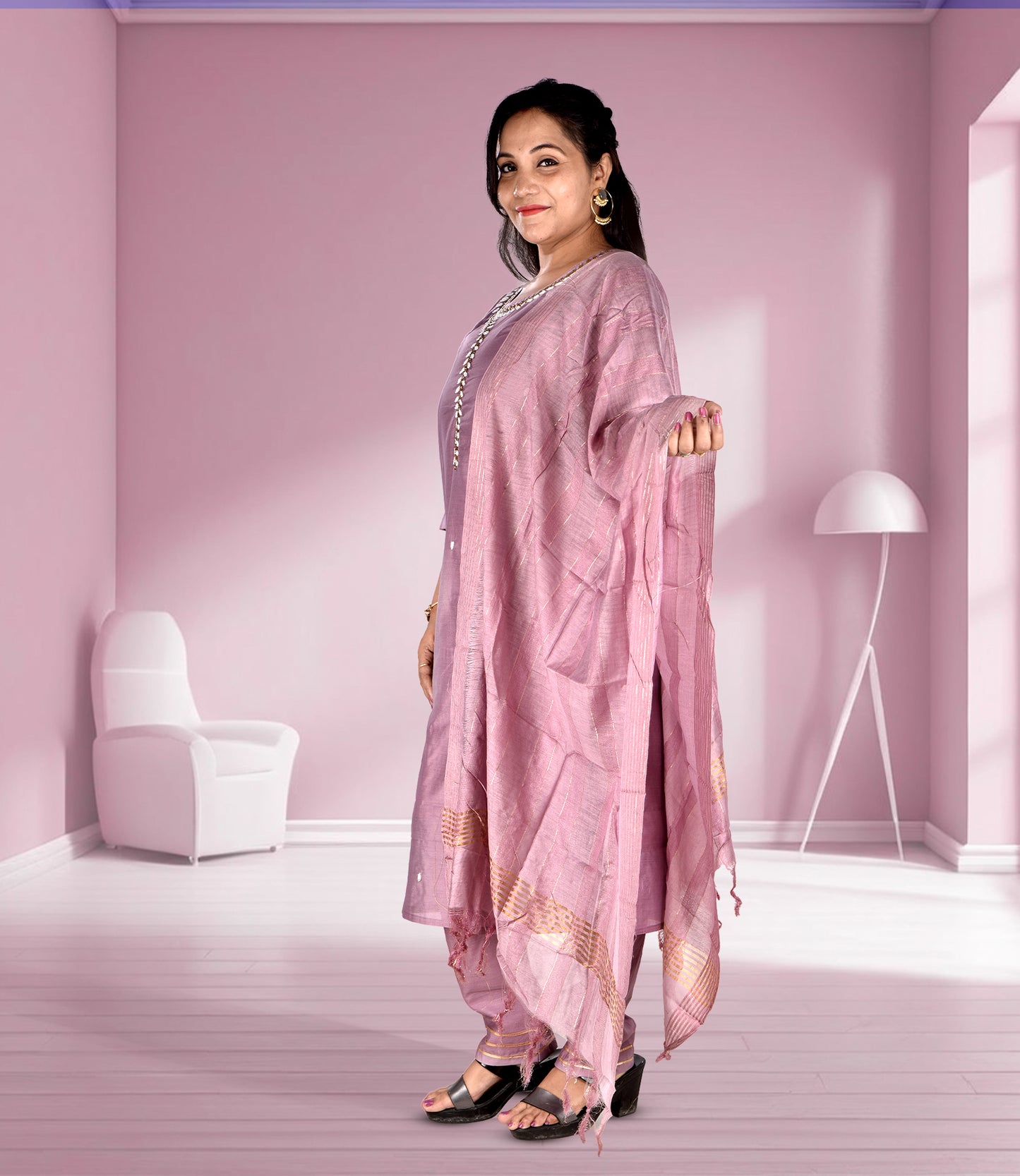 Purple Sequence Kurta with Trousers and Dupatta