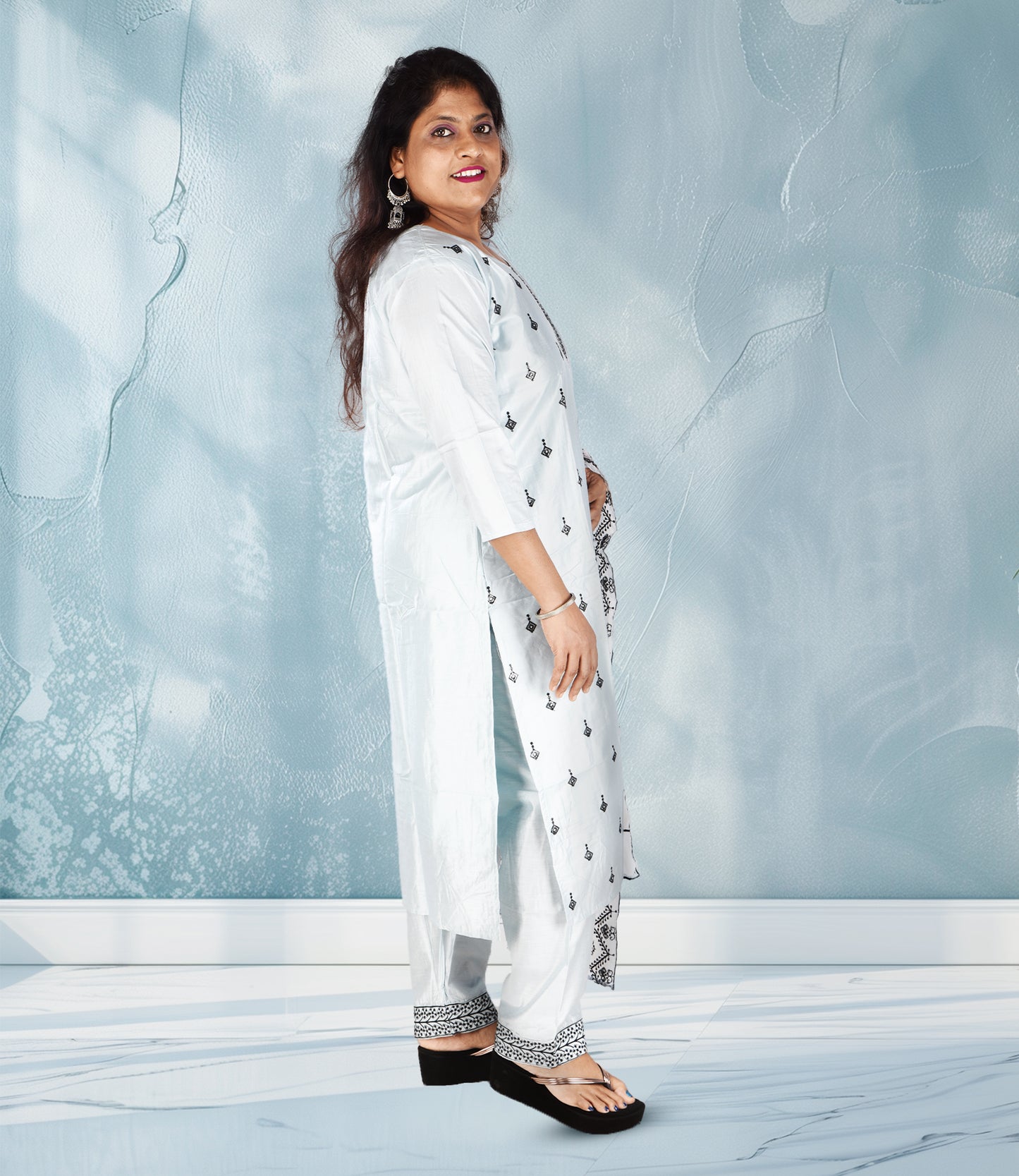 Sky Blue Full Sequence Work Kurta with Dupatta Set