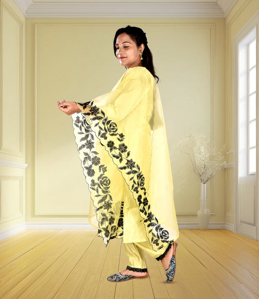 Yellow Full Sequence Work Kurta with Dupatta Set