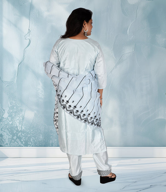 Sky Blue Full Sequence Work Kurta with Dupatta Set