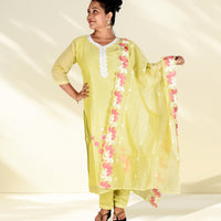 Yellow Embriodered Kurta with Trousers and Dupatta