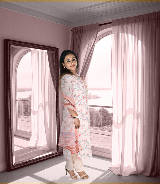 Pink Embroidered Kurta with Trousers and Dupatta